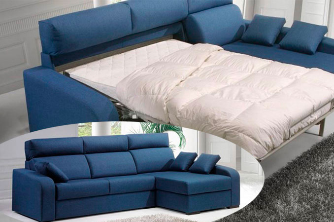 sofa cama azul vista abierto y cerrado